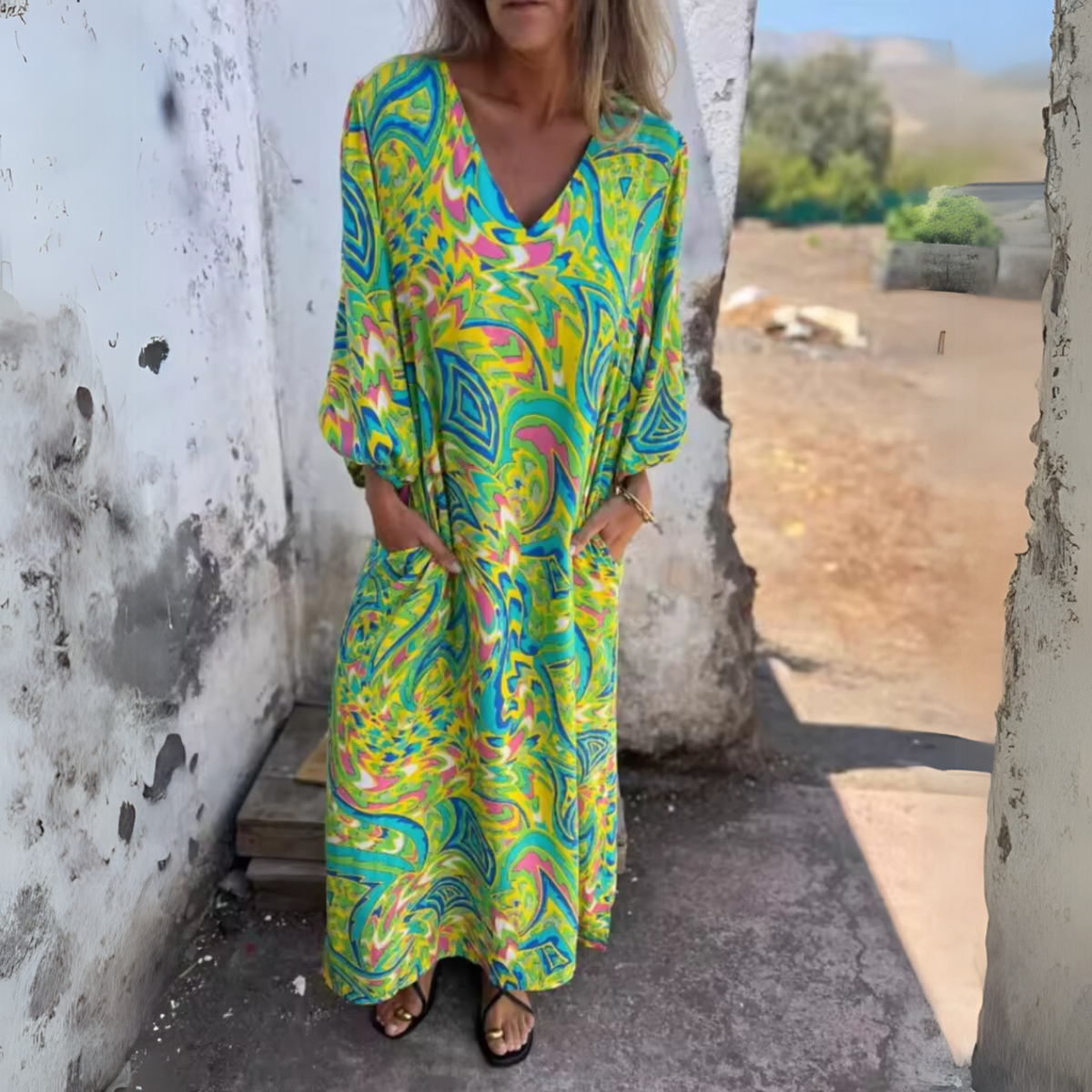 Louise | Women's Spring Dress | Printed Pocket Long Sleeve Maxi