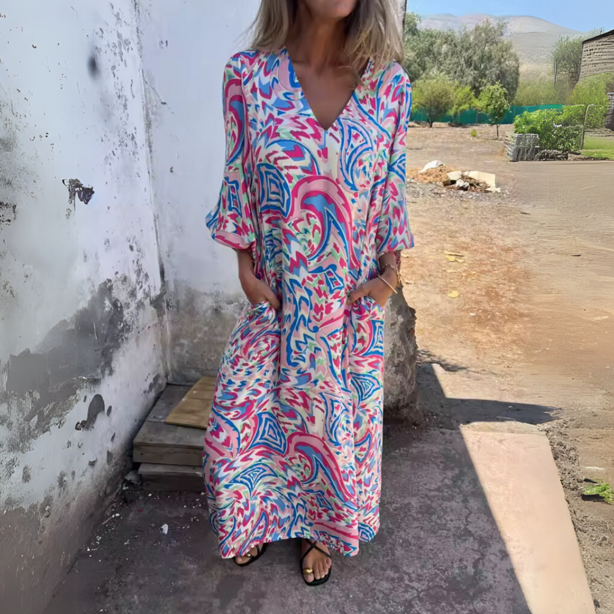 Louise | Women's Spring Dress | Printed Pocket Long Sleeve Maxi