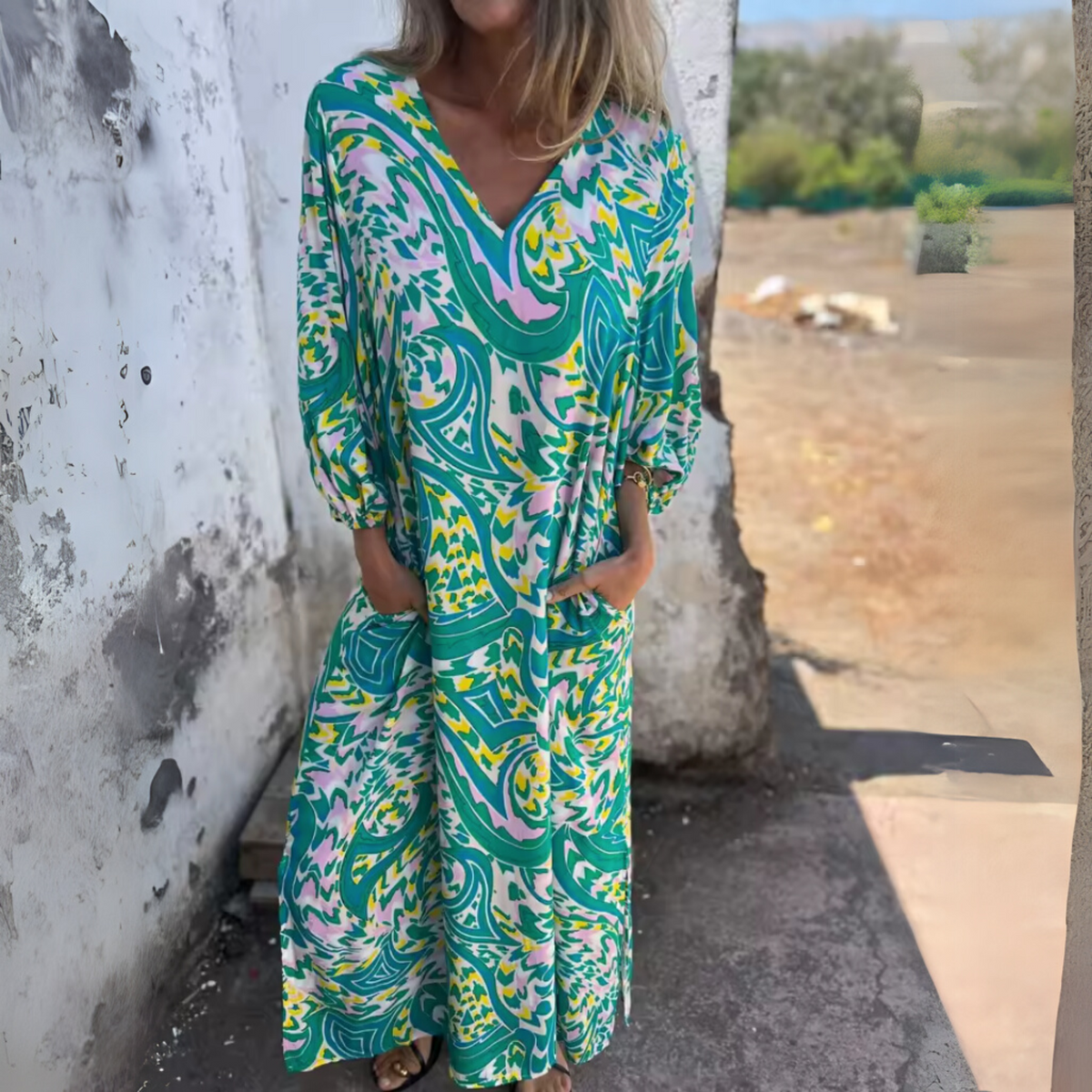 Louise | Women's Spring Dress | Printed Pocket Long Sleeve Maxi