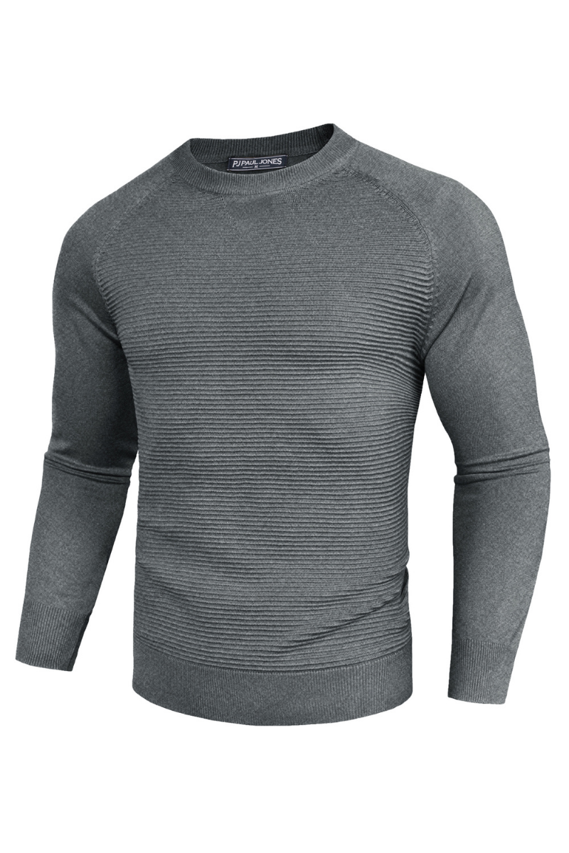 Men's Ribbed Knit Crew Neck Textured Sweater – Dark Gray