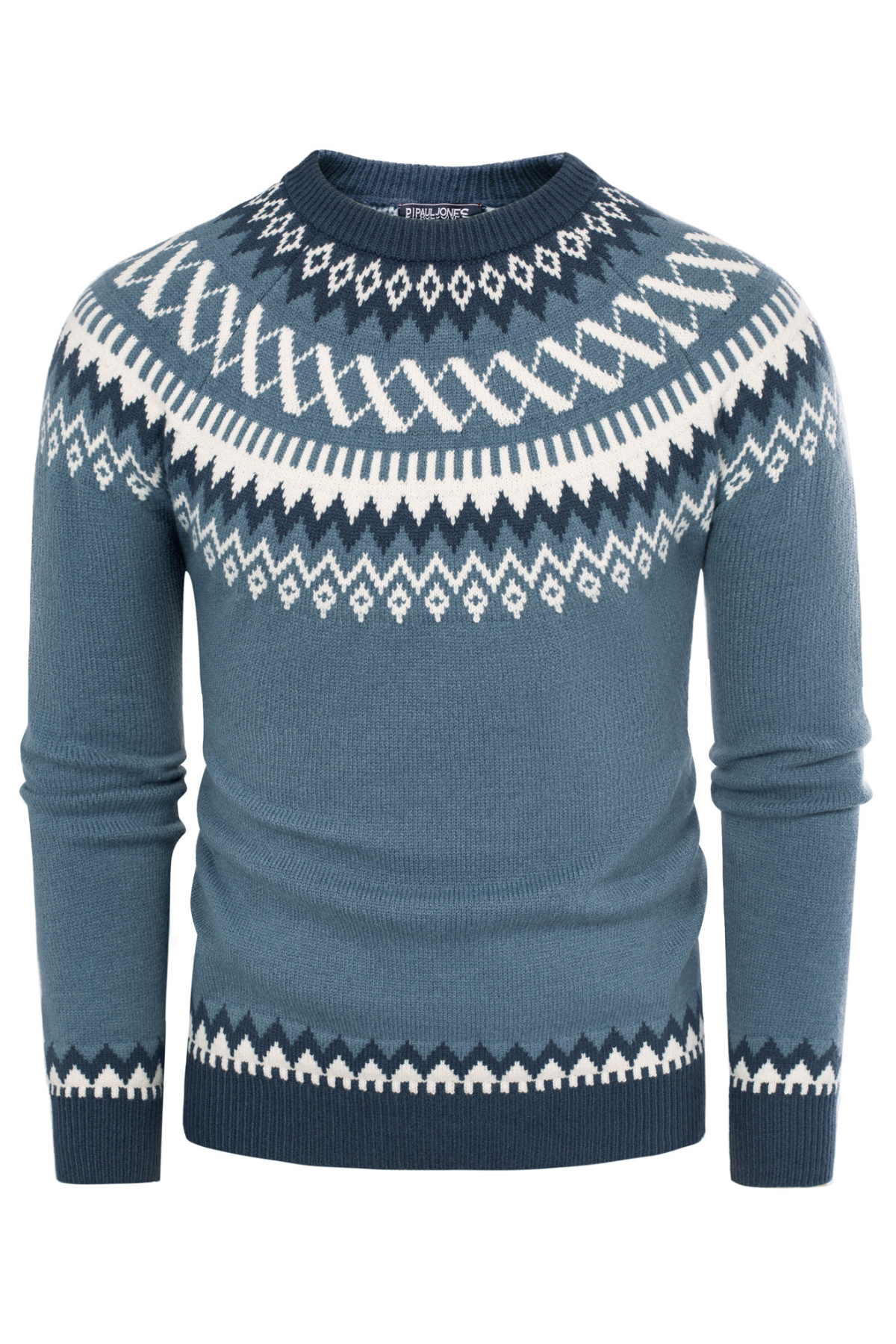 Men's Knit Crew Neck Fair Isle Vintage Sweater – Blue