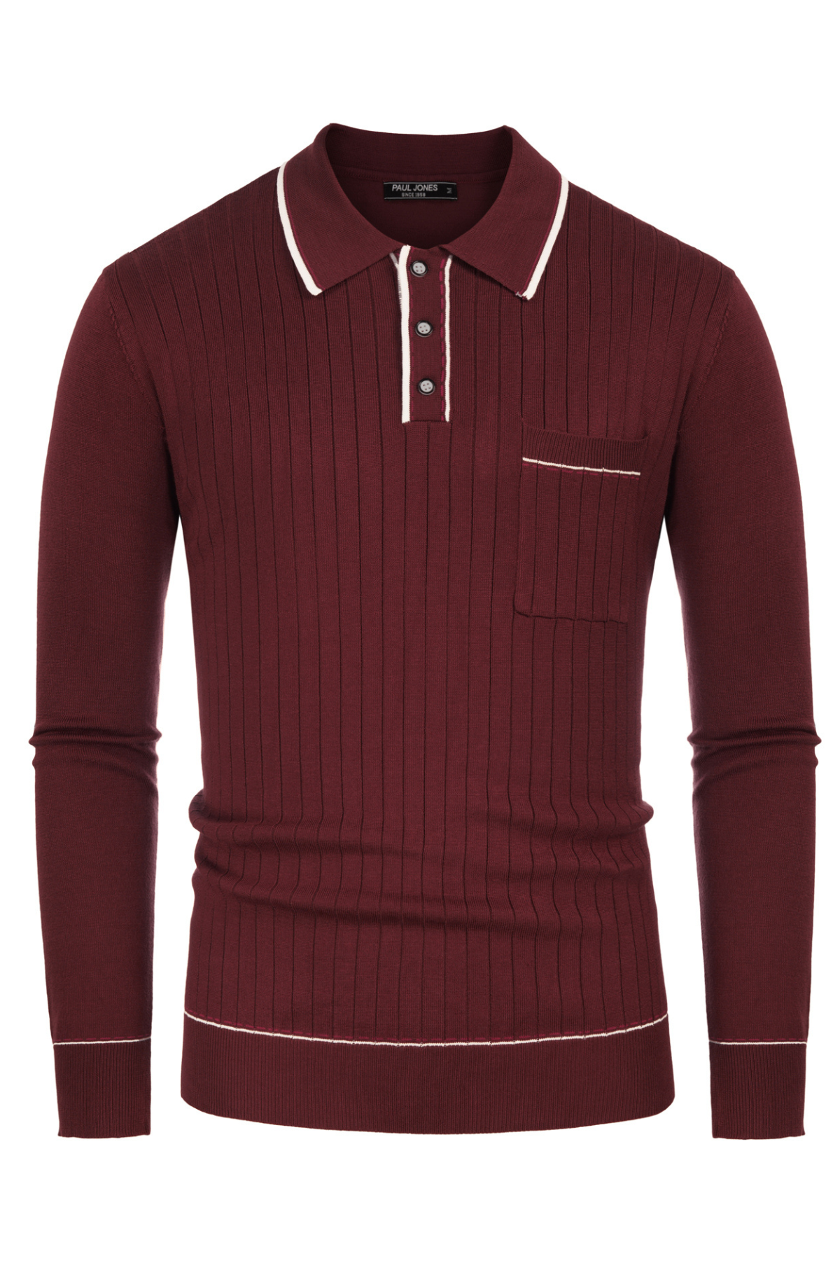 Men's Ribbed Knit Button-Up Lapel Sweater – Red