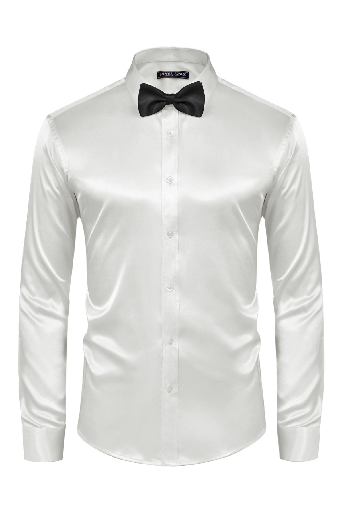 Men's Satin Button-Down Long Sleeve Shimmering Cardigan – White