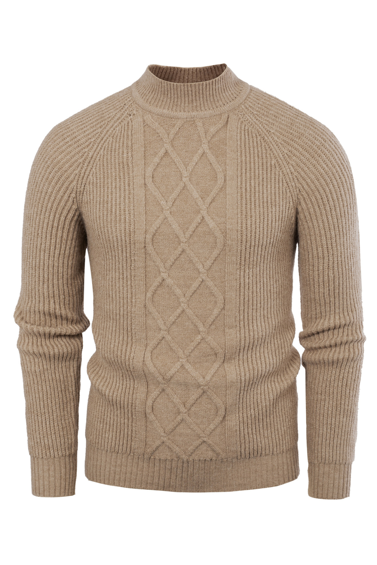 Men's Cable Knit Mock Neck Casual Sweater – Khaki