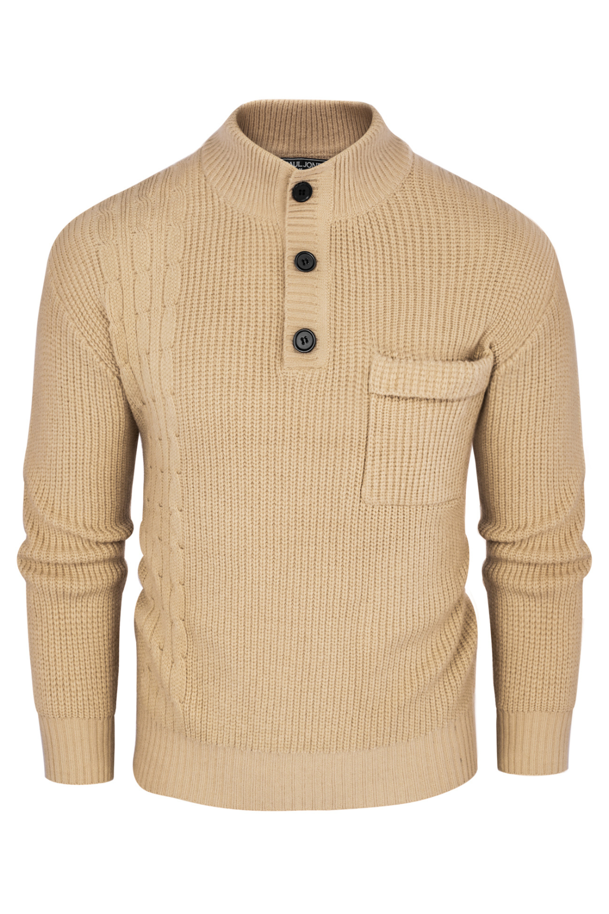 Men's Knit Stand Collar Pocketed Henley Sweater – Khaki
