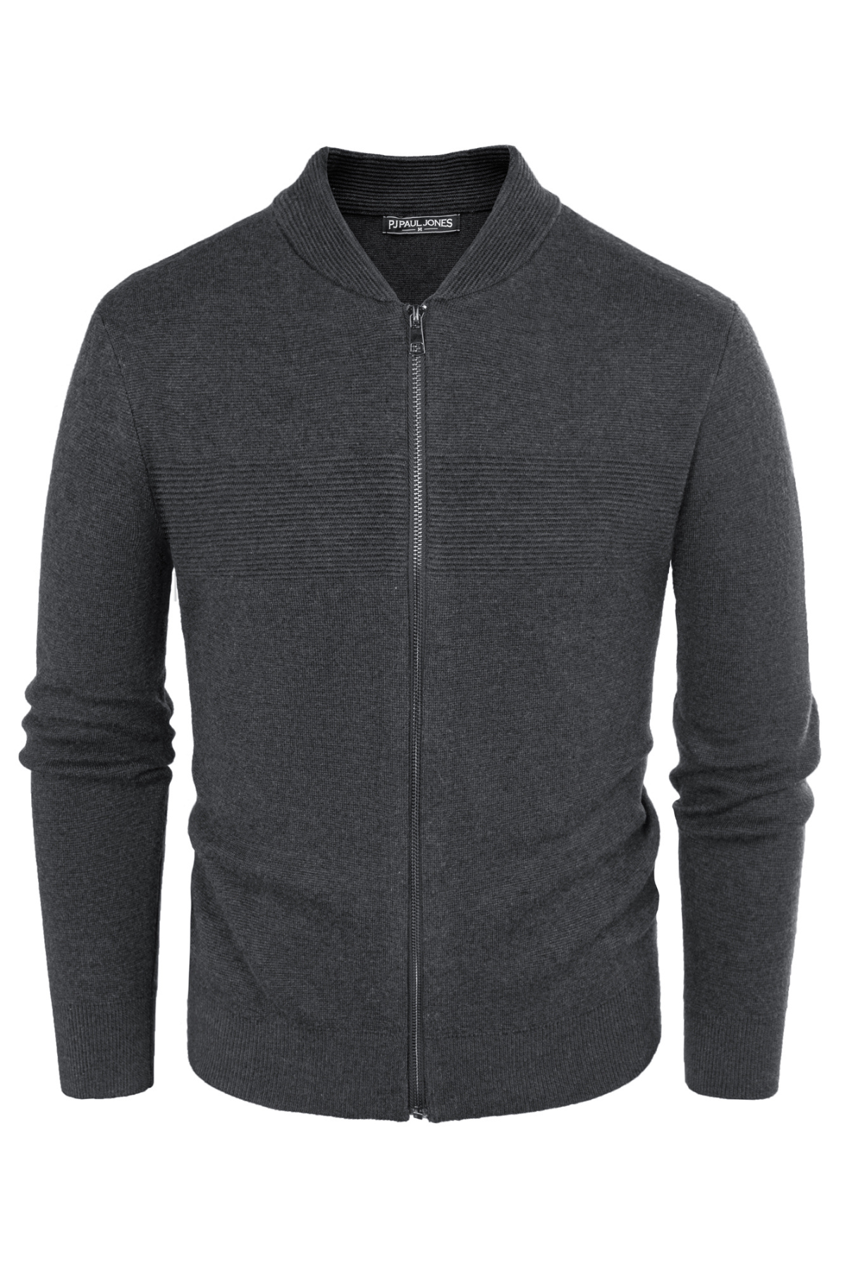 Men's Knit Zip-Up Full-Zip Stand Collar Sweater – Dark Gray