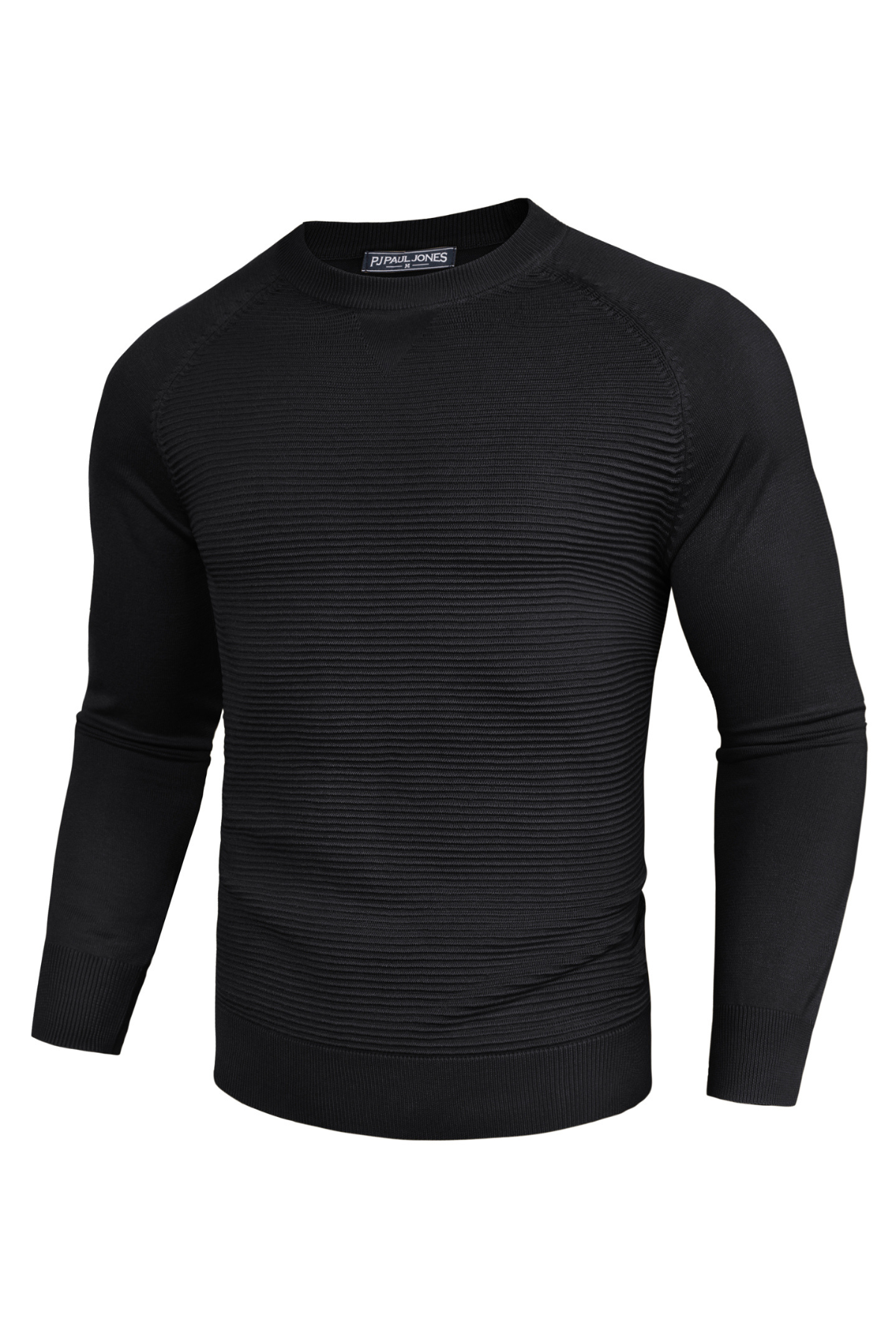 Men's Ribbed Knit Crew Neck Textured Sweater – Black