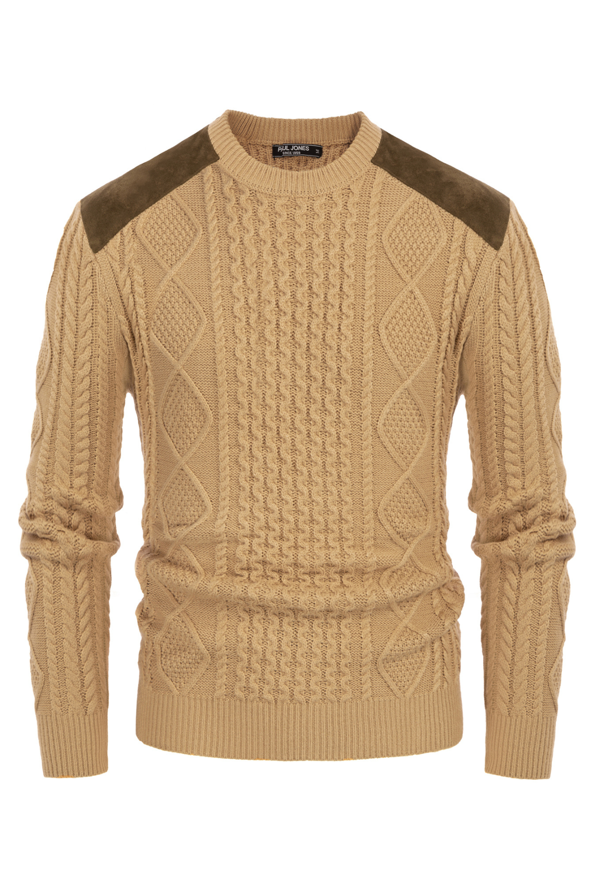 Men's Cable Knit Crew Neck Casual Vintage Sweater – Khaki