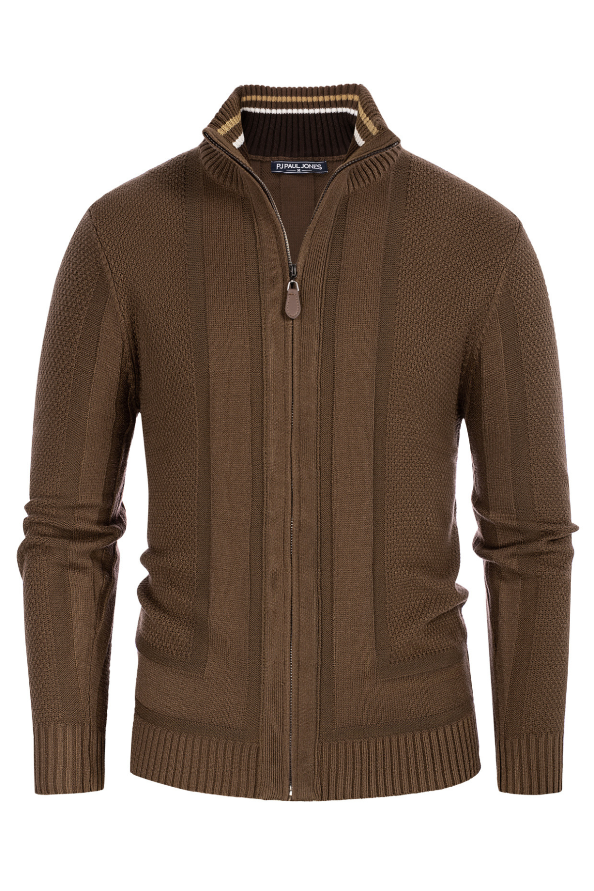 Men's Full-Zip Stand Collar Geometric Vintage Cardigan – Coffee