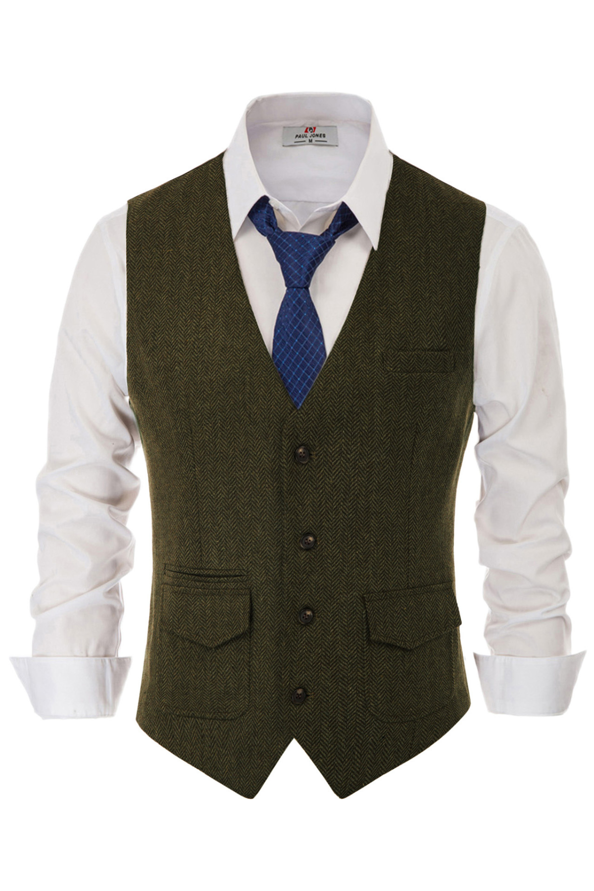 Men's Tweed Pocketed Casual Waistcoat – Dark Green