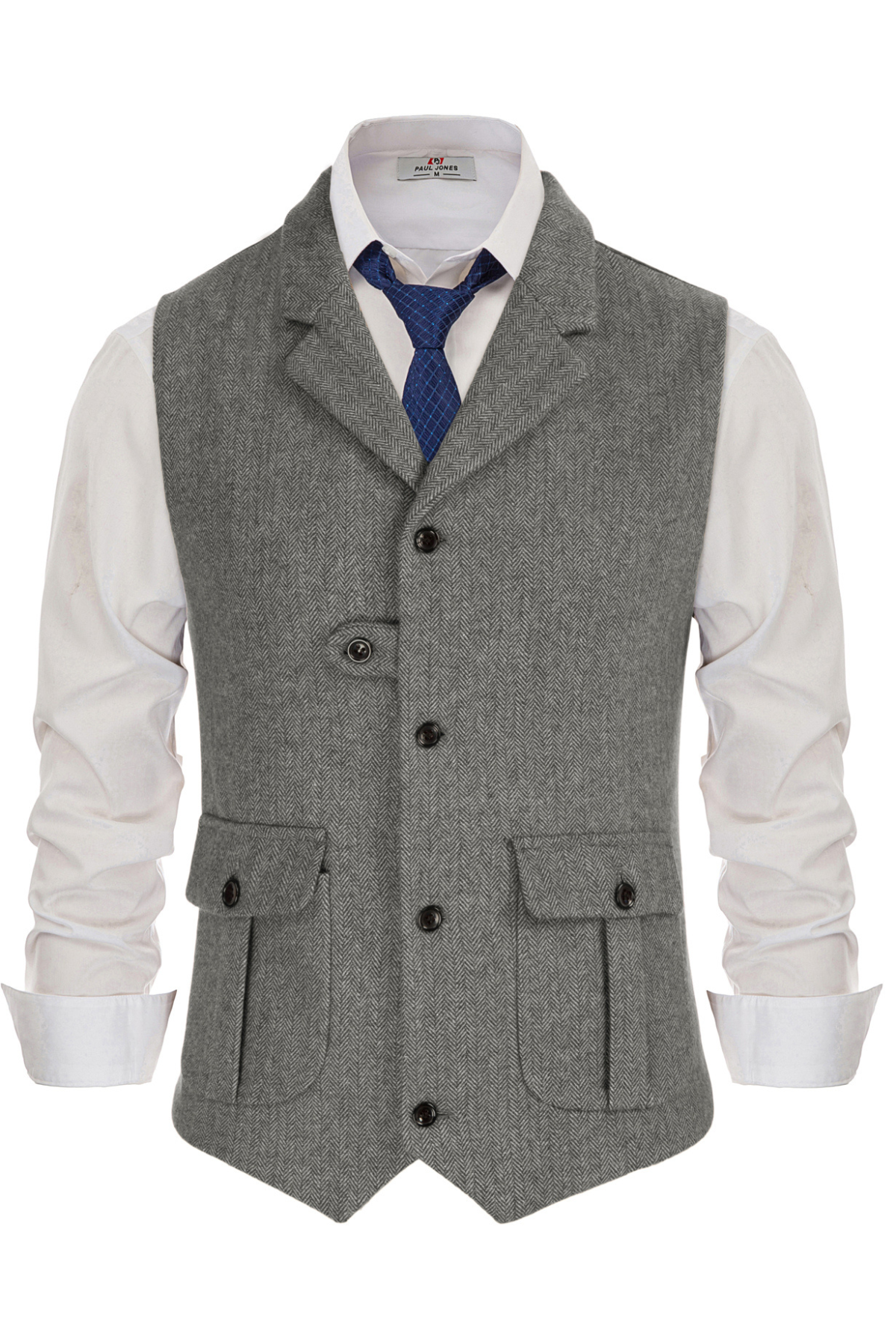 Men's Wool Blend Single-Breasted Notch Lapel Vest – Light Gray