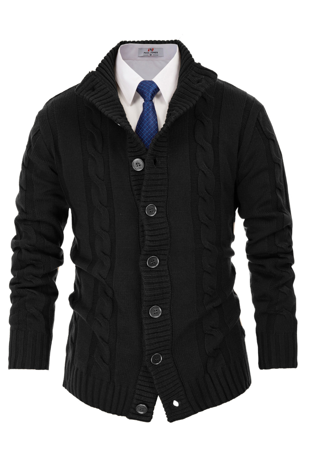 Men's Cable Knit Ribbed Cardigan Soft – Black