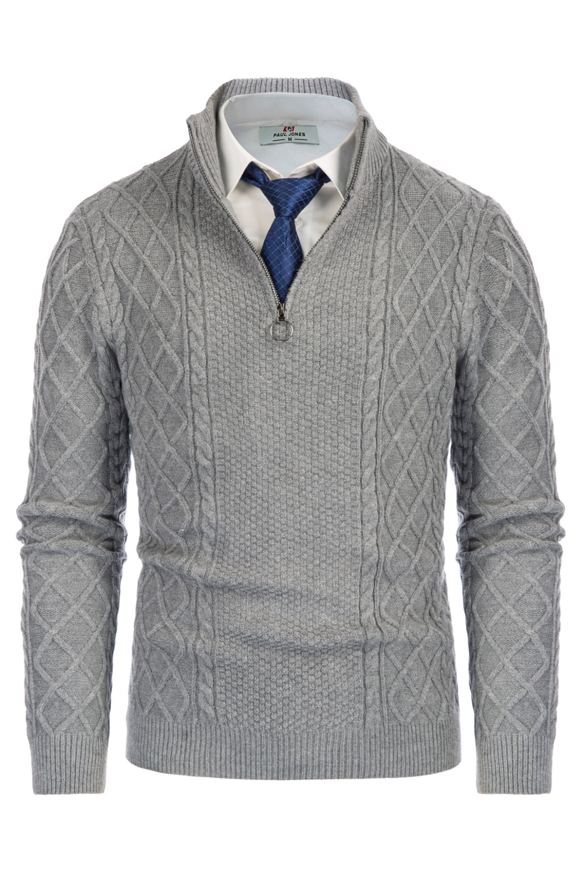 Men's Cable Knit Casual Thermal Quarter-Zip Sweater – Gray