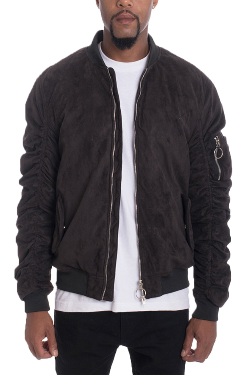 Men's Faux Suede Bomber Jacket – Black