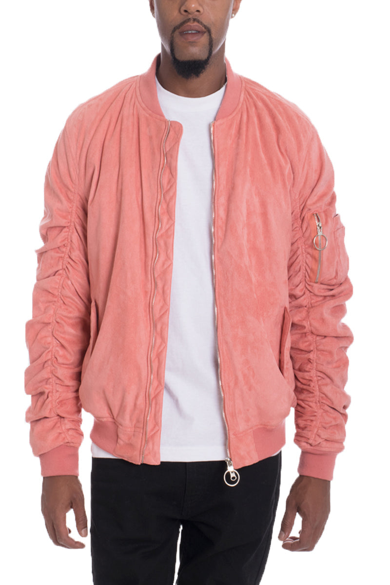 Men's Faux Suede Bomber Jacket – Coral