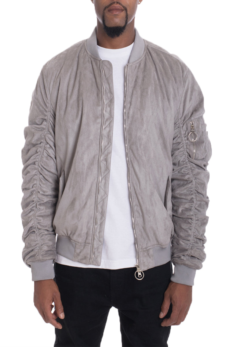 Men's Faux Suede Bomber Jacket – Smoke