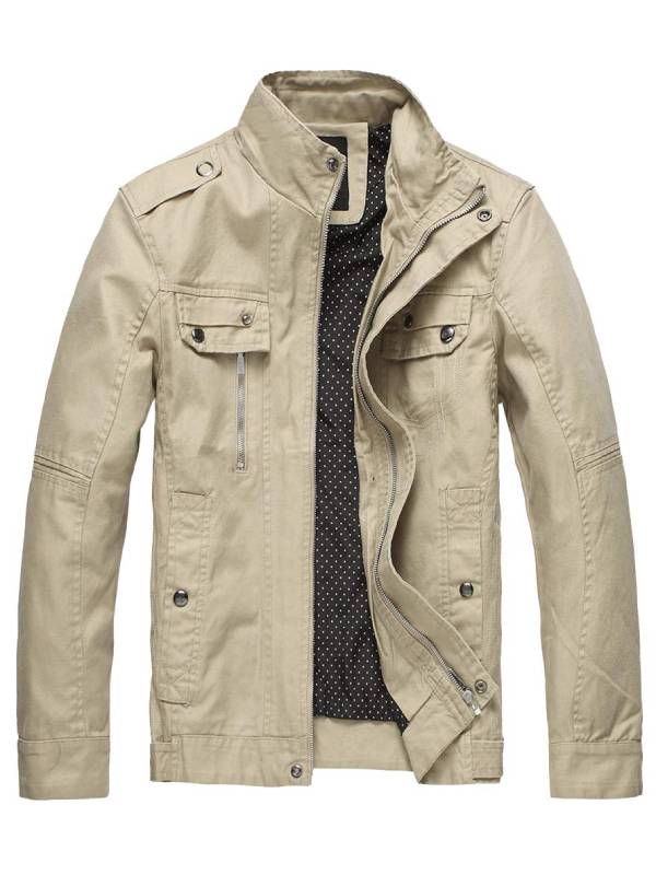 Men's Cotton Stand Collar Lightweight Jacket – Khaki