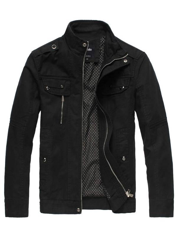 Men's Cotton Stand Collar Lightweight Jacket – Black
