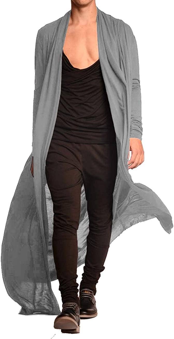 Men's Ruffled Shawl Lightweight Cardigan – Gray