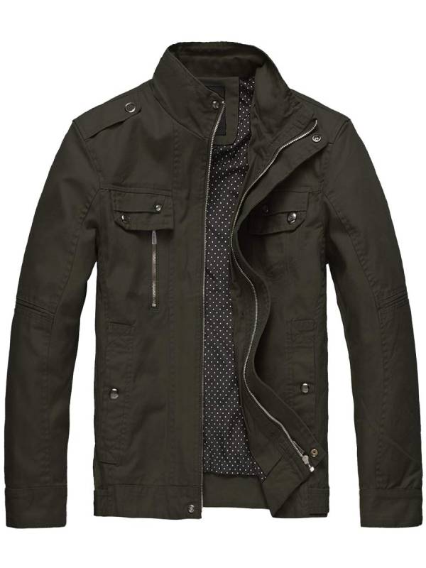 Men's Cotton Stand Collar Lightweight Jacket – Army Green