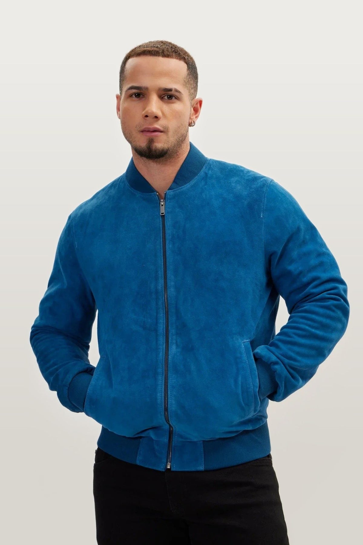 Men's Suede Classic Bomber Jacket Soft – Blue