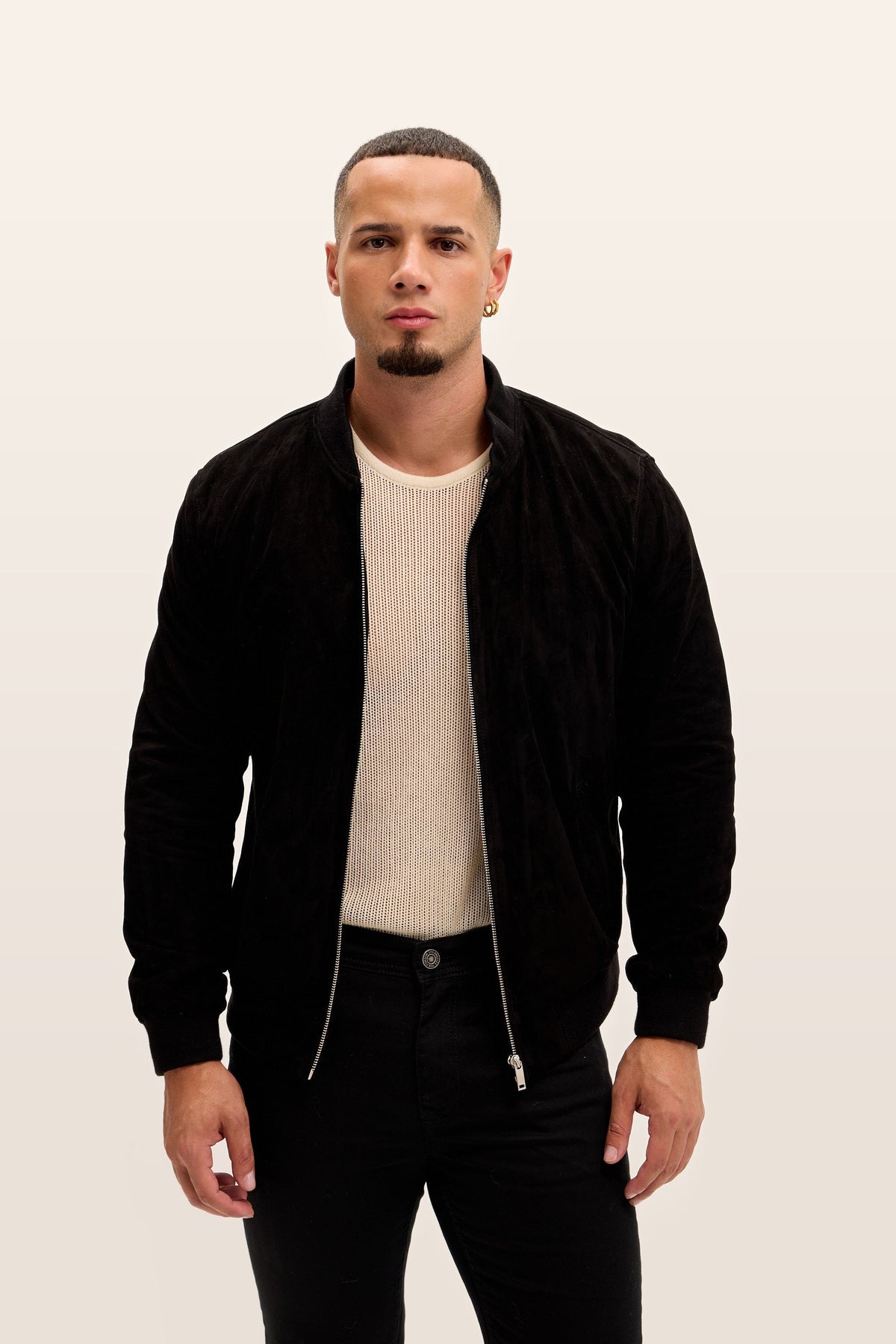 Men's Suede Classic Bomber Jacket Soft – Black