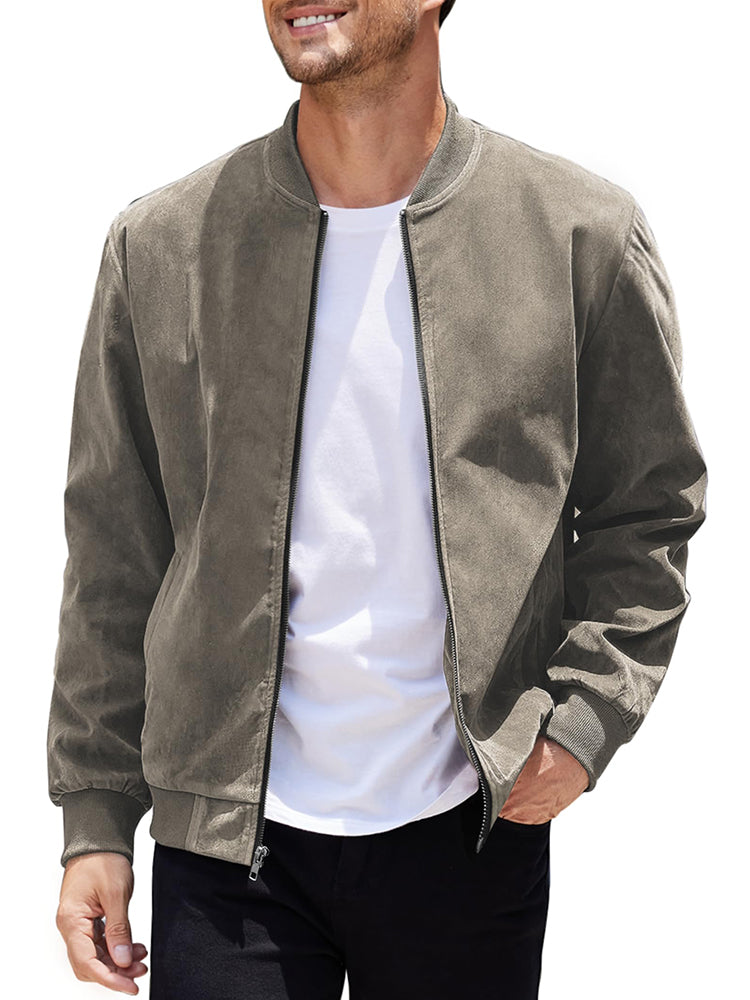Men's Vintage-Style Faux Suede Bomber Jacket