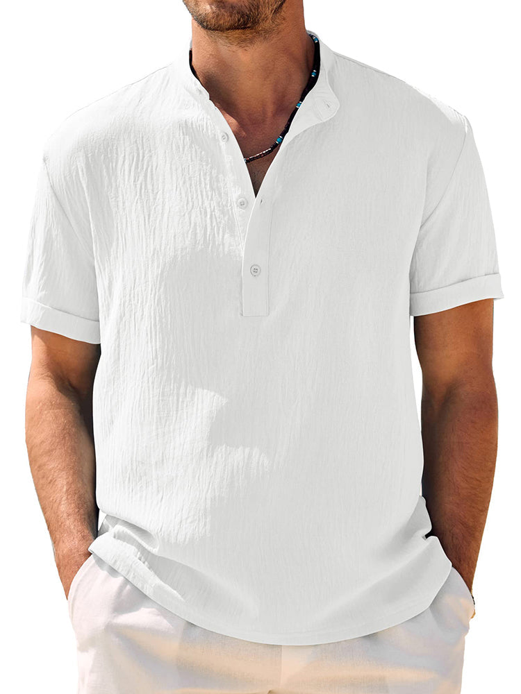 Men's Casual Soft Henley Top – White
