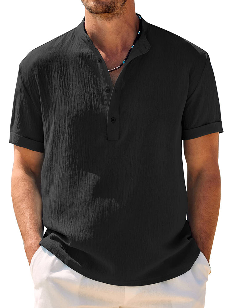 Men's Casual Soft Henley Top – Black