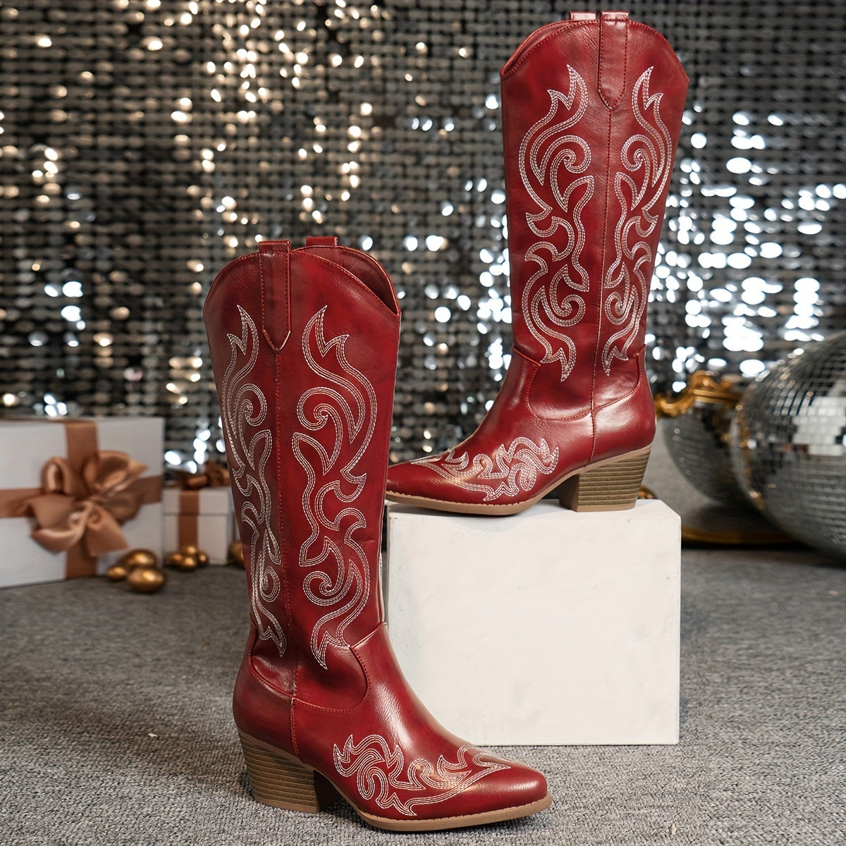 Della | Cowboy Boots For Women | Knee-High Block Heel