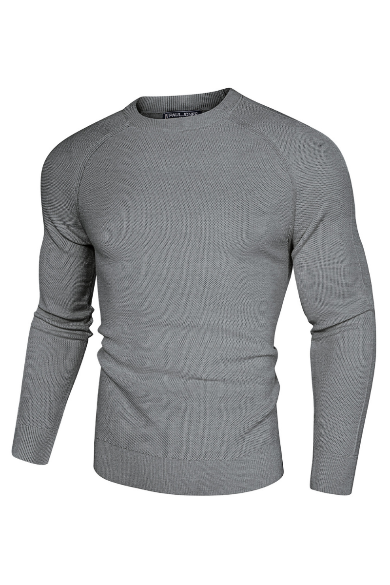 Men's Soft Drape Crew Neck Textured Sweater – Gray