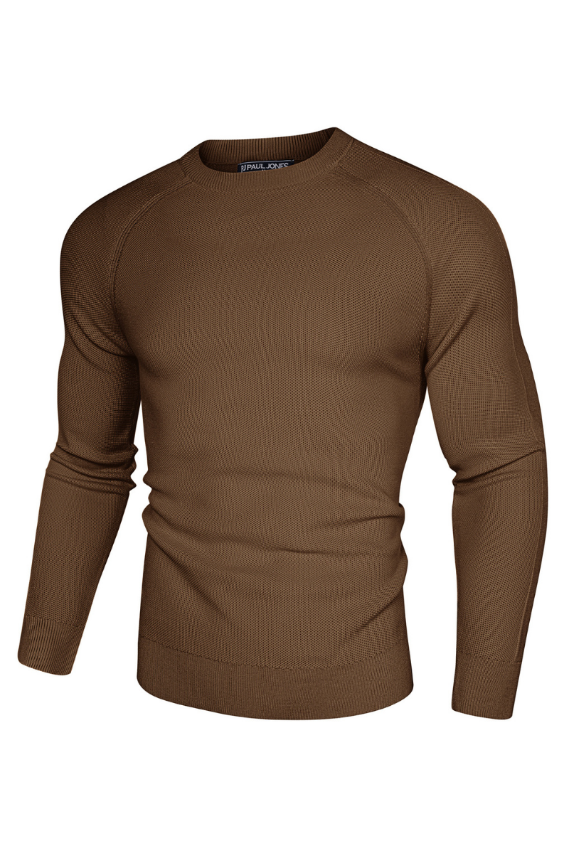 Men's Soft Drape Crew Neck Textured Sweater – Coffee