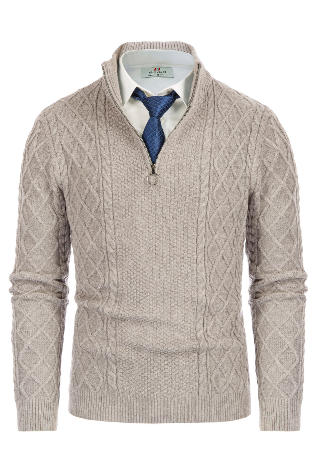Men's Cable Knit Casual Thermal Quarter-Zip Sweater – Khaki