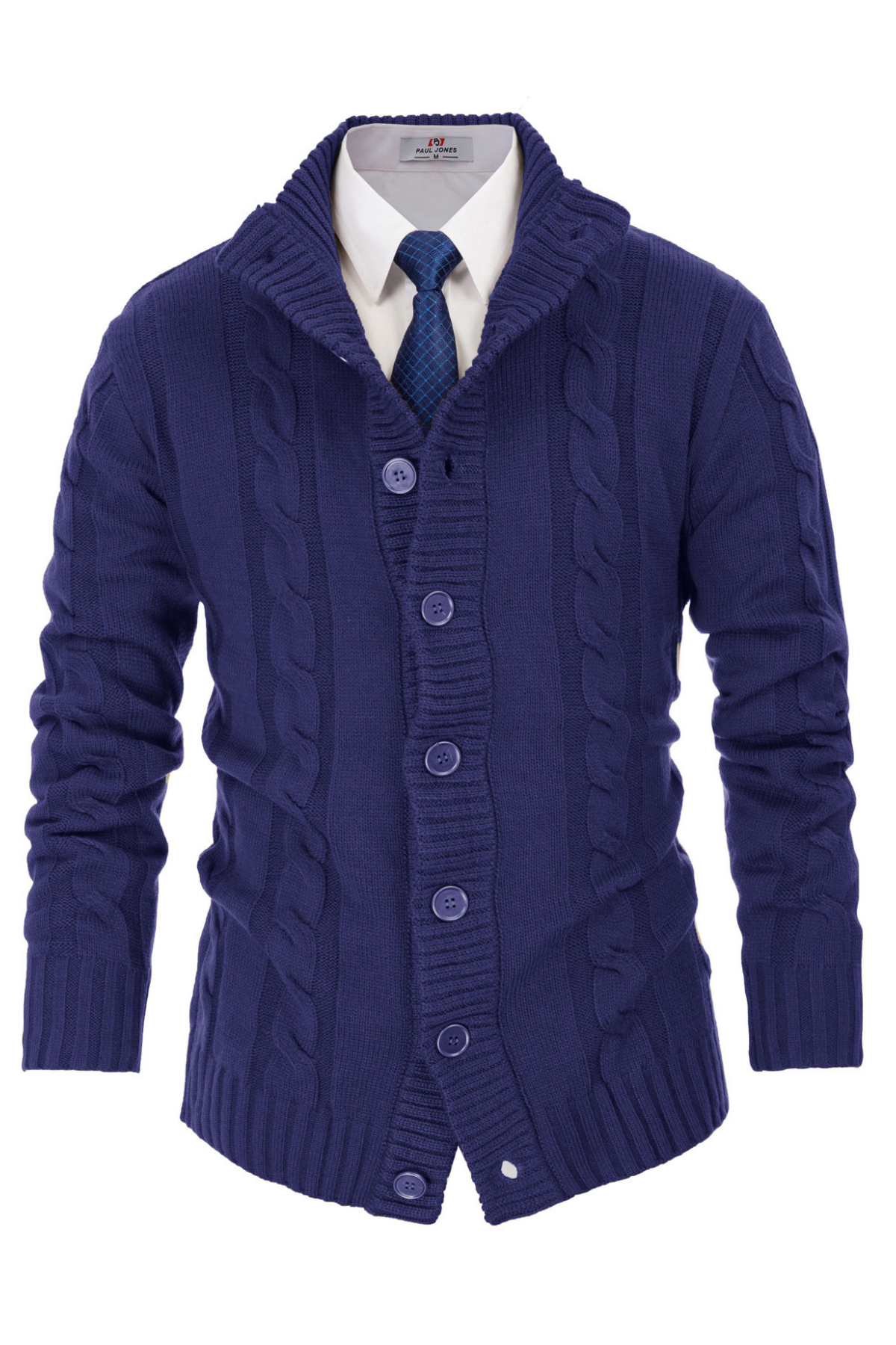 Men's Cable Knit Ribbed Cardigan Soft – Navy Blue