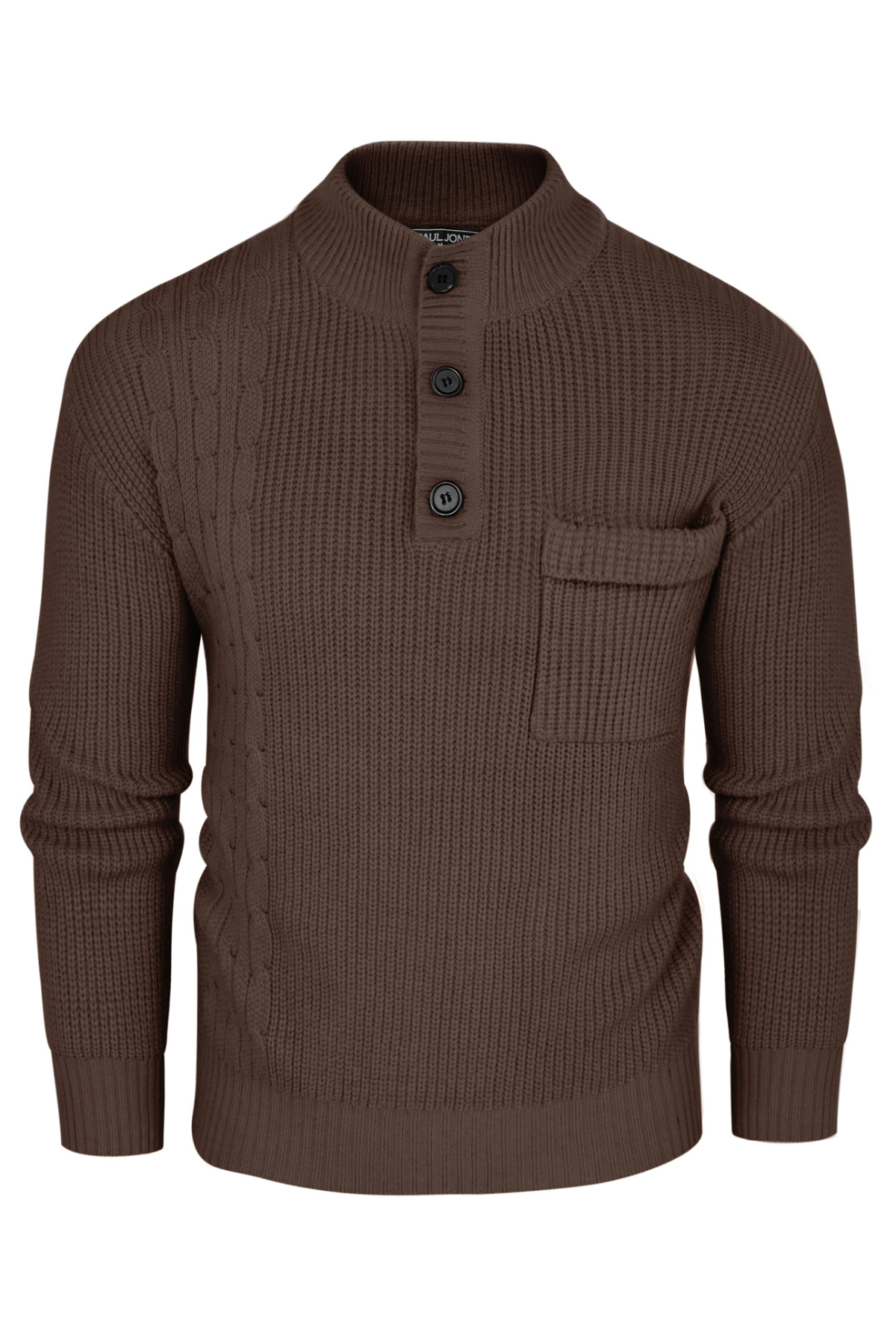 Men's Knit Stand Collar Pocketed Henley Sweater – Coffee
