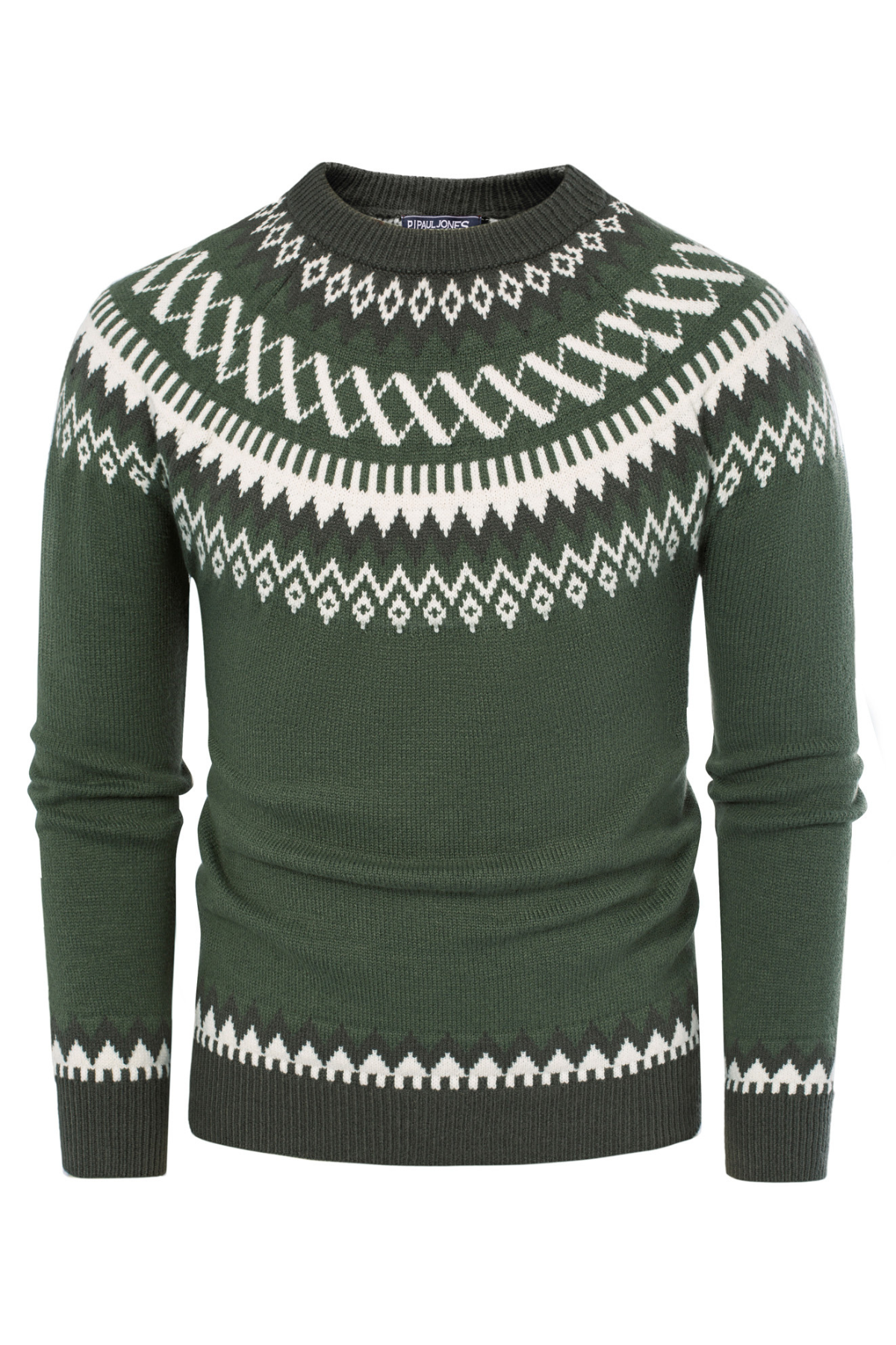 Men's Knit Crew Neck Fair Isle Vintage Sweater – Green