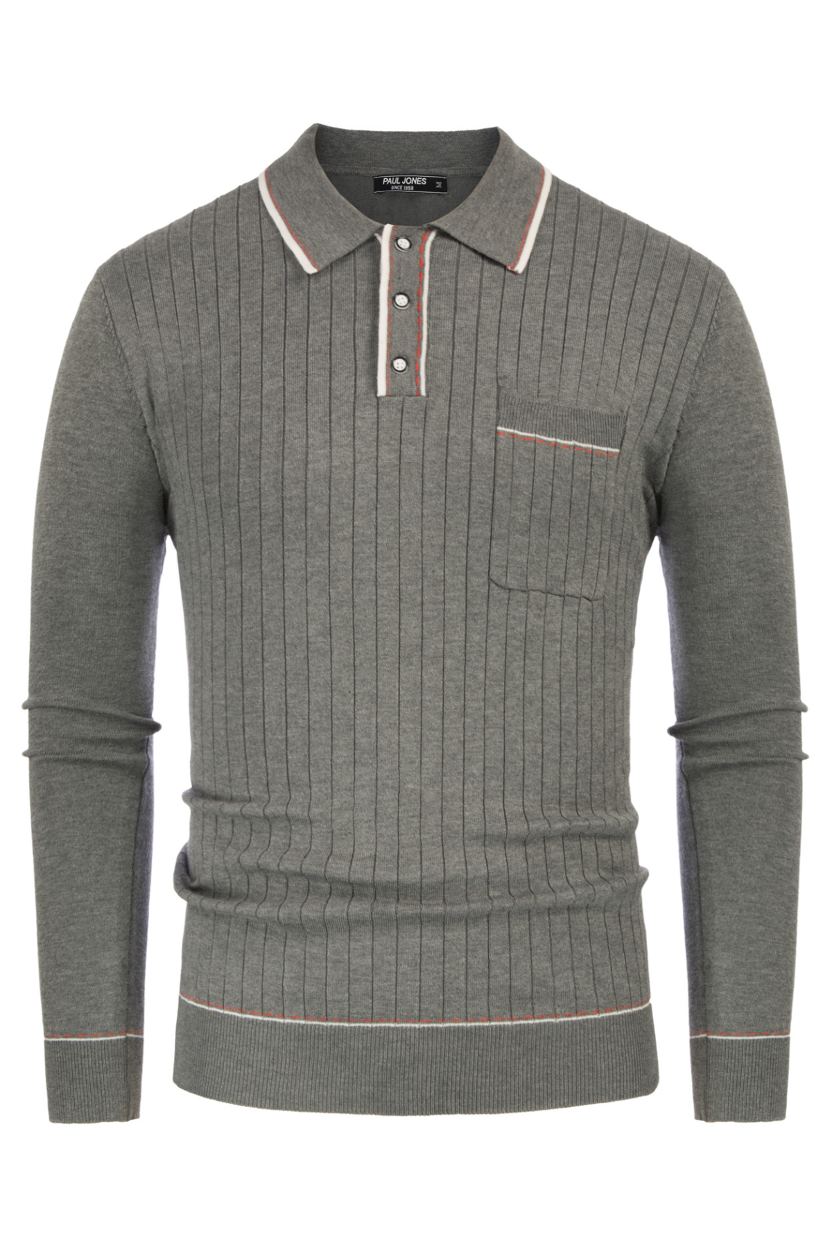 Men's Ribbed Knit Button-Up Lapel Sweater – Gray