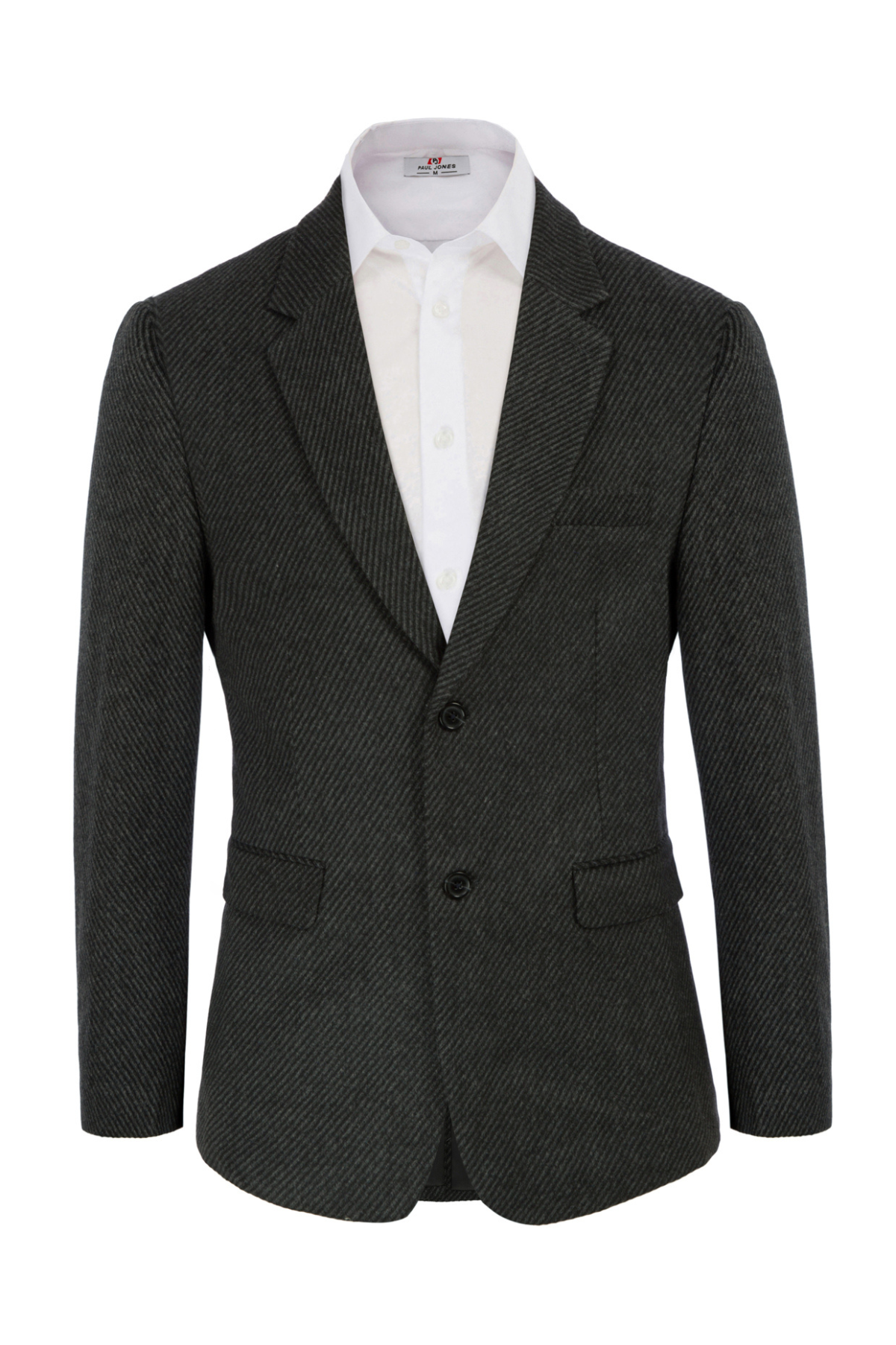 Men's Wool Blend Notch Lapel Blazer – Black Gray