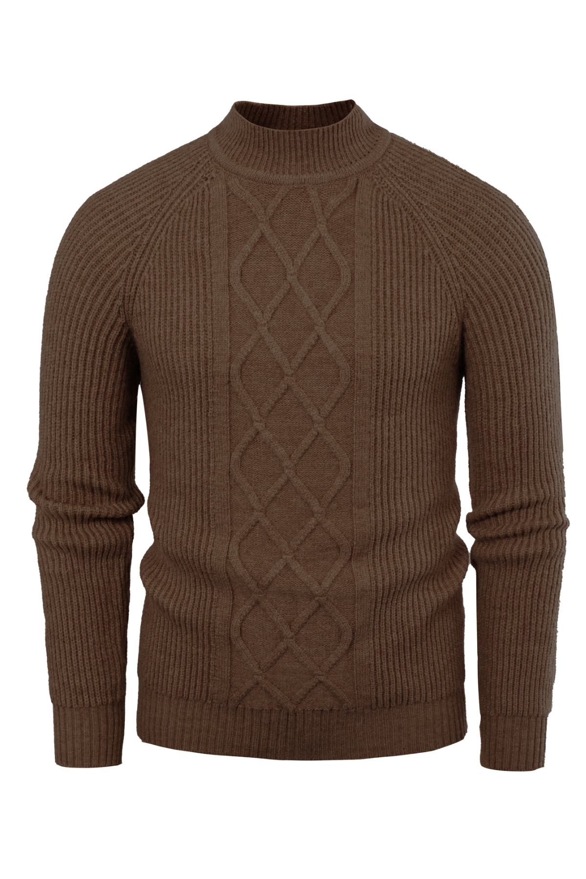 Men's Cable Knit Mock Neck Casual Sweater – Coffee
