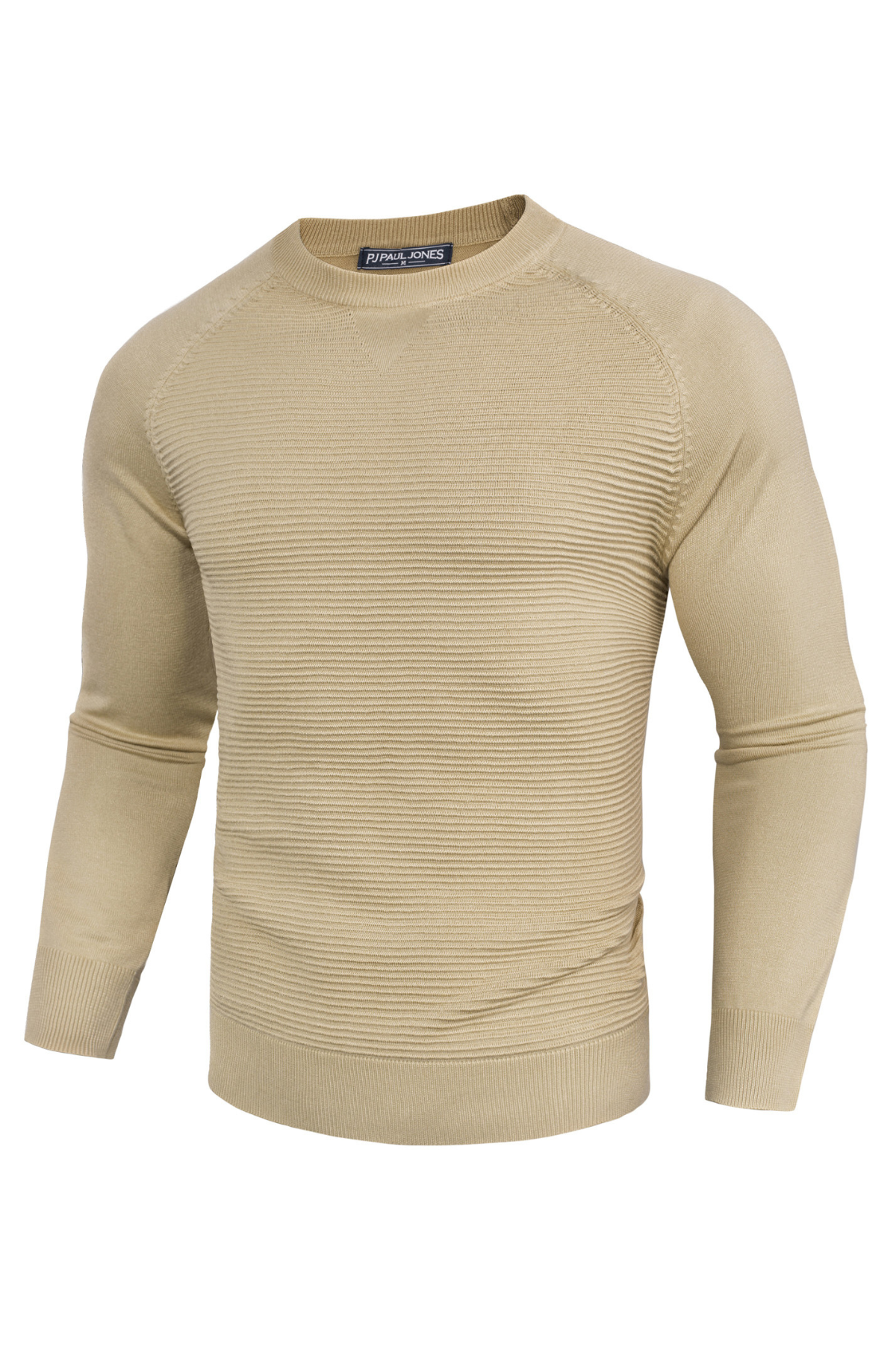 Men's Ribbed Knit Crew Neck Textured Sweater – Apricot