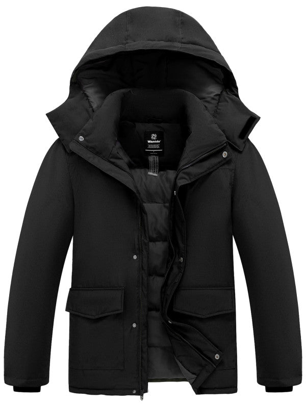 Men's Faux Fur Hooded Padded Warm Parka – Black