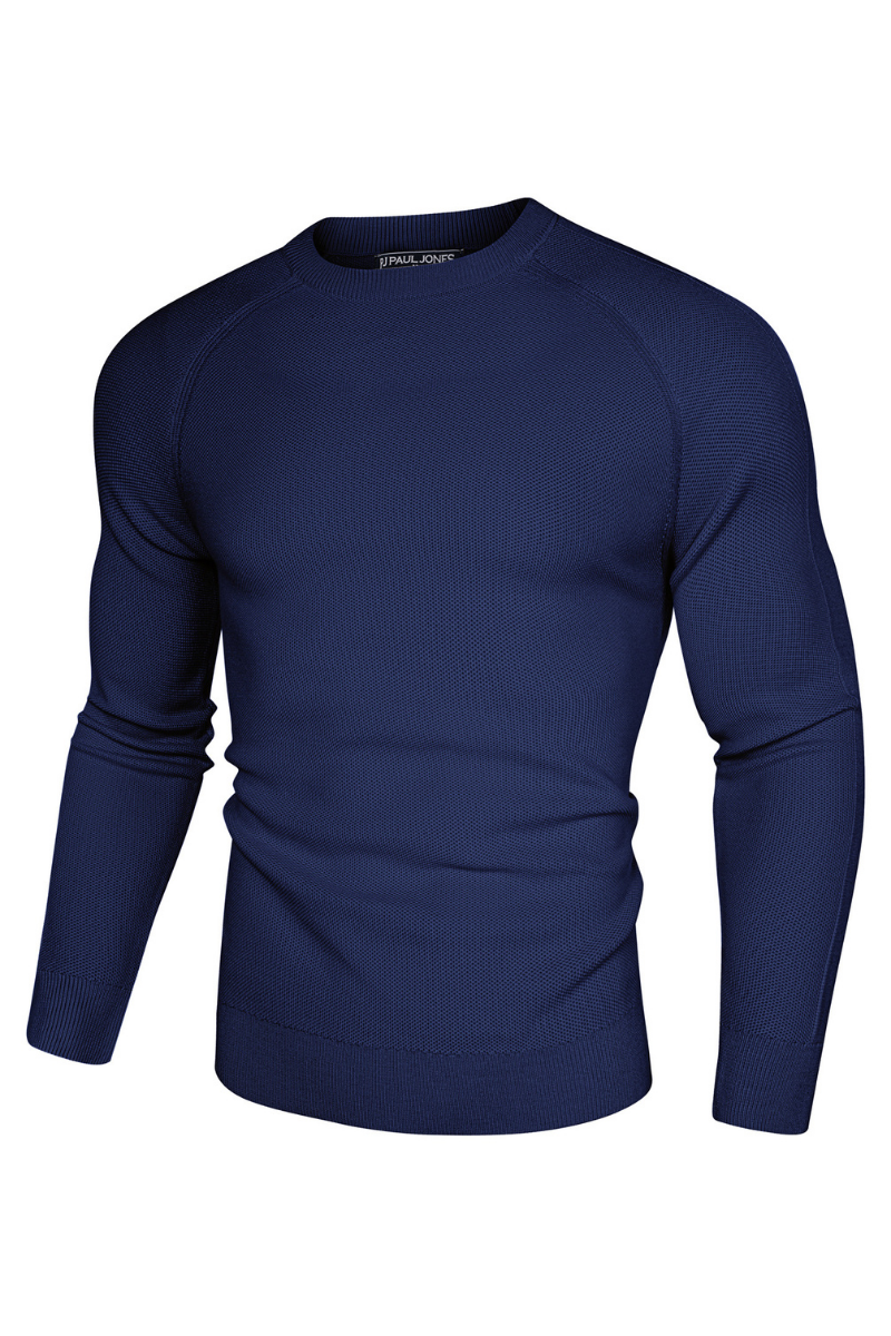 Men's Soft Drape Crew Neck Textured Sweater – Navy Blue