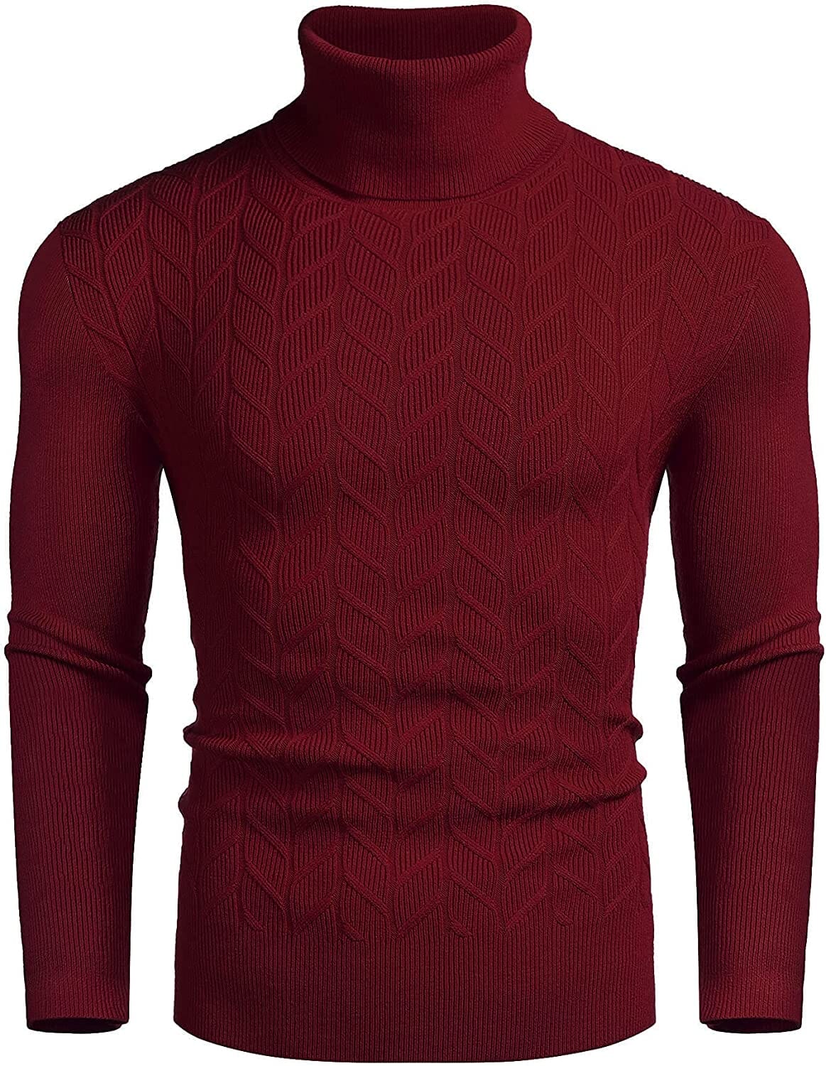 Men's Knit Twist-Front Turtleneck Sweater – Wine Red