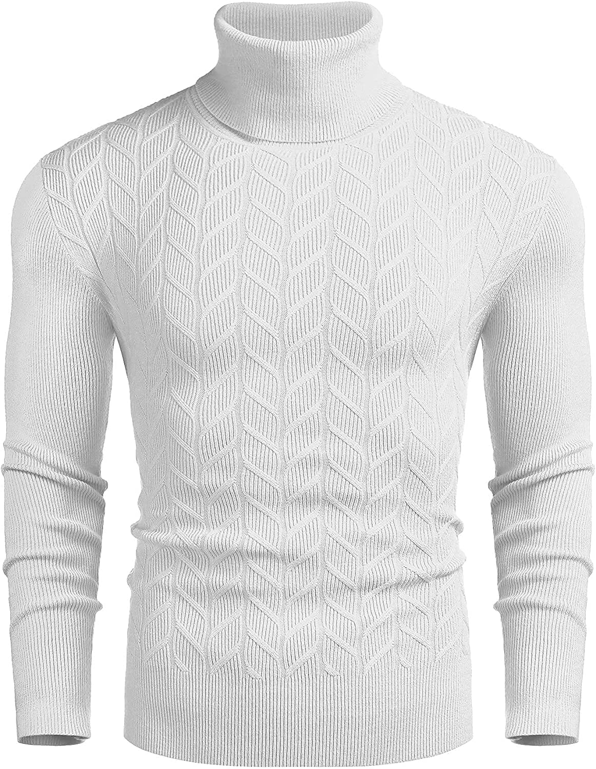 Men's Knit Twist-Front Turtleneck Sweater – White
