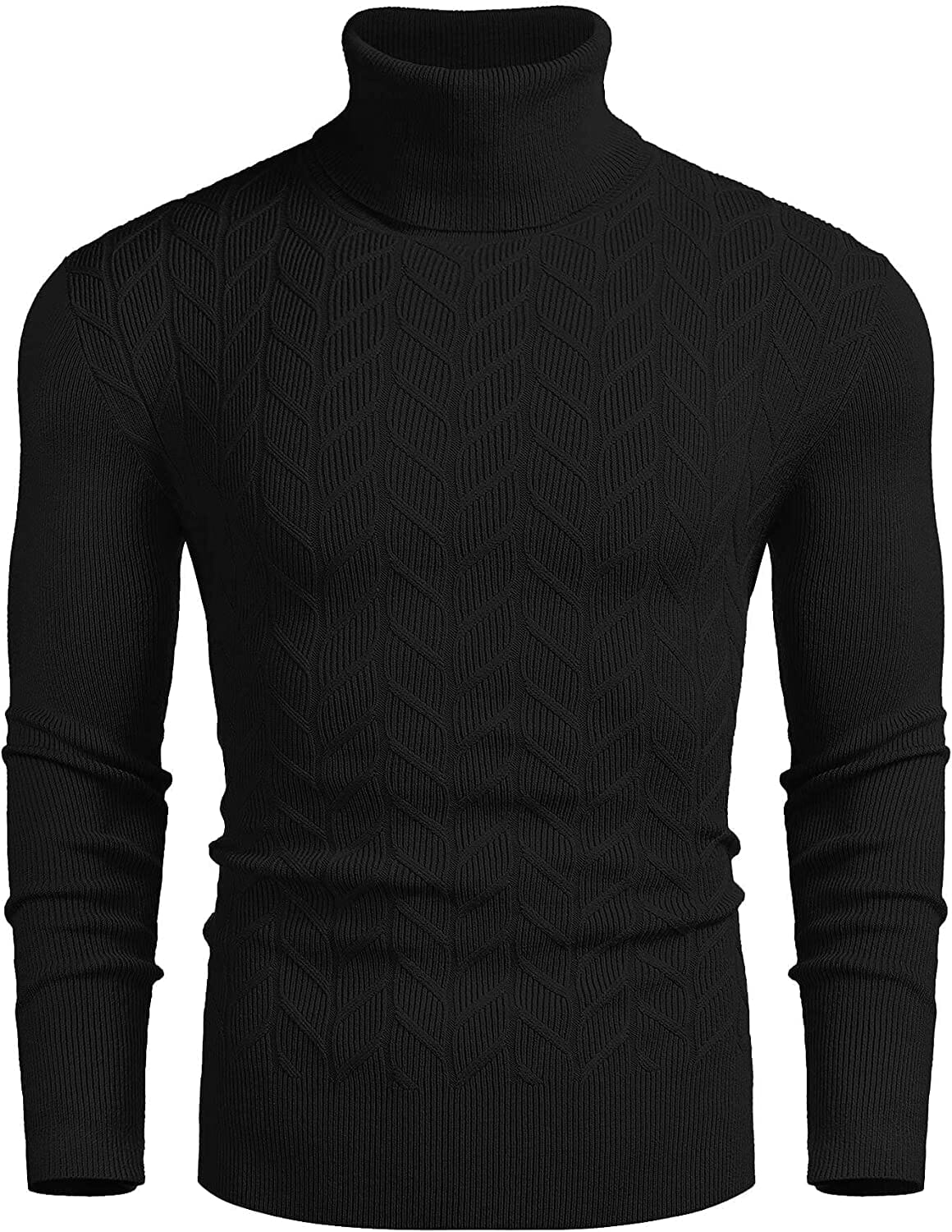 Men's Knit Twist-Front Turtleneck Sweater – Black