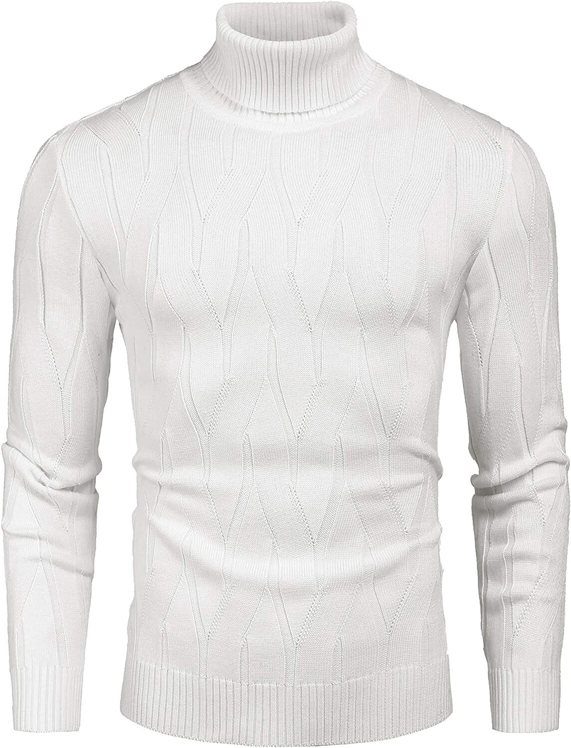 Men's Knit Slim-Fit Turtleneck Sweater – White