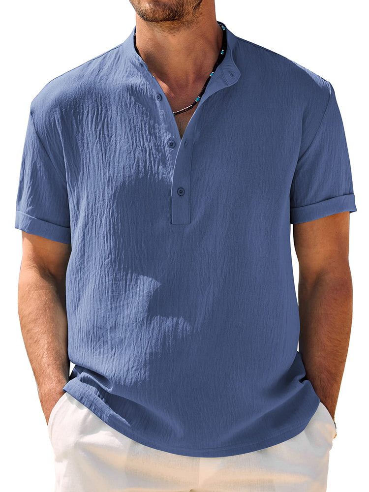 Men's Casual Soft Henley Top – Dark Blue