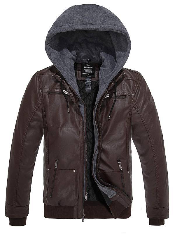Men's Faux Leather Hooded Jacket – Coffee