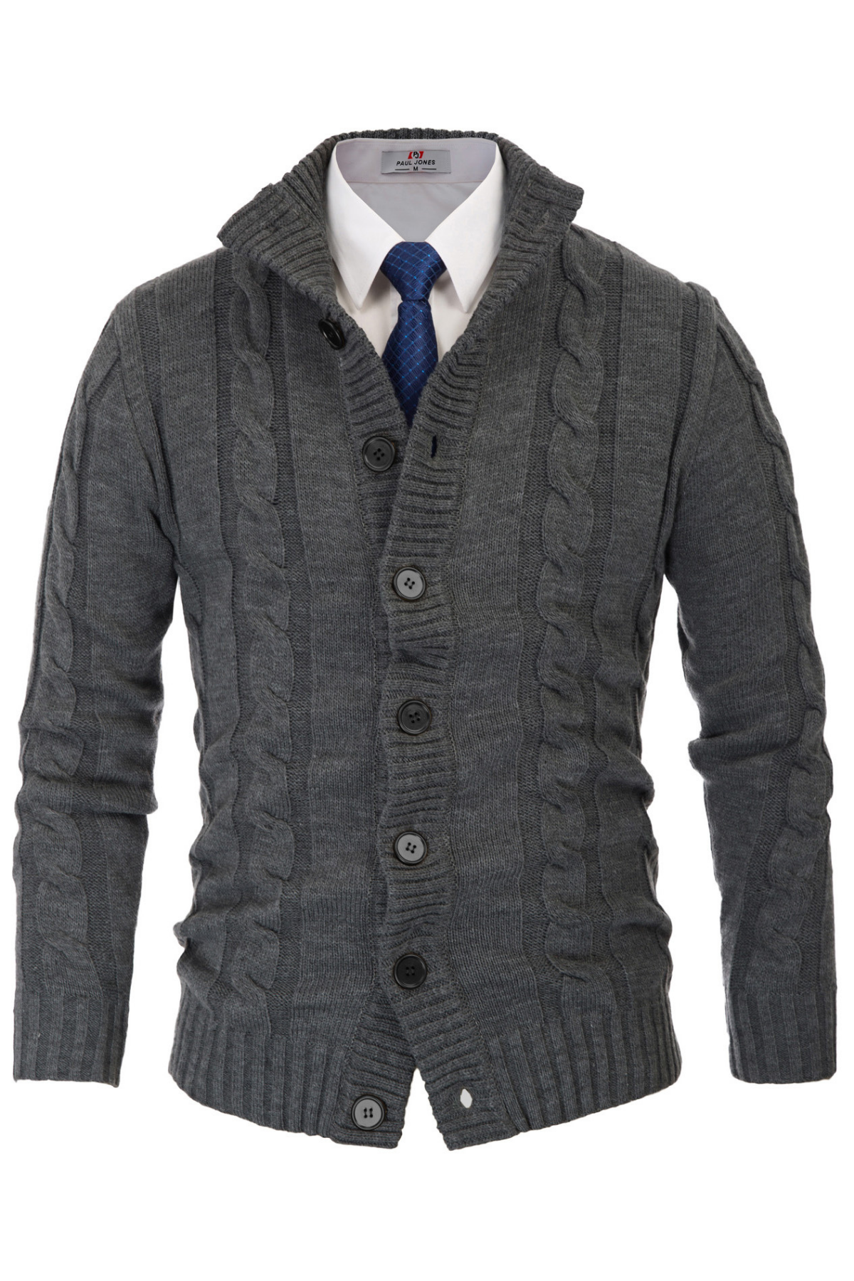 Men's Cable Knit Ribbed Cardigan Soft – Dark Gray