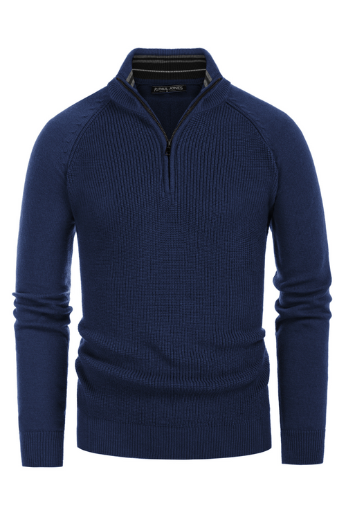 Men's Knit Mock Neck Slim-Fit Casual Quarter-Zip Sweater – Navy Blue
